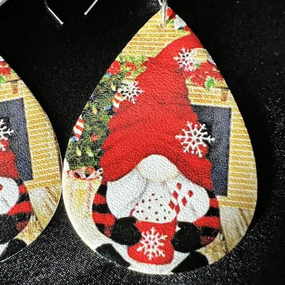 HOLIDAY Santa with Cocoa Teardrop Dangle Drop Earrings 2 sided Jewelry NEW 3” - Picture 4 of 9